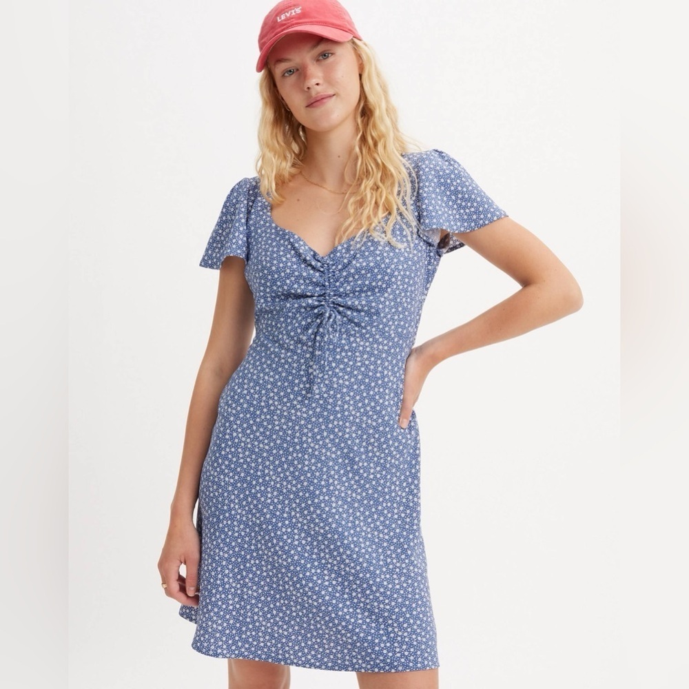 *LEVIS* Blue x White Skylar Flutter SleeveFloral Mini Dress Size XS